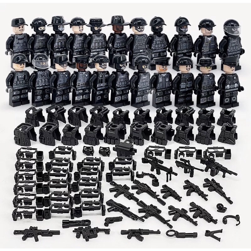 Bộ Đồ Chơi Lắp Ráp 24 Nhân Vật Lego SWAT Đầy Đủ Phụ Kiện Kèm Theo 1 Xe SWAT Đen