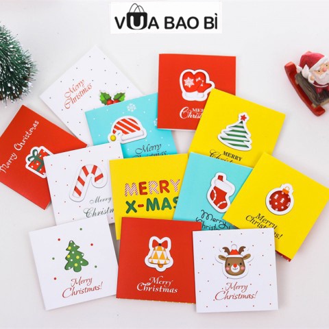 Thiệp giáng sinh Noel kèm bao thư dễ thương hình tuần lộc, cây thông, người tuyết nhiều mẫu