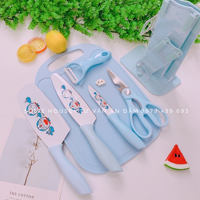 Bộ dao thớt có giá treo(3 dao) chế biến đồ ăn dặm cho bé