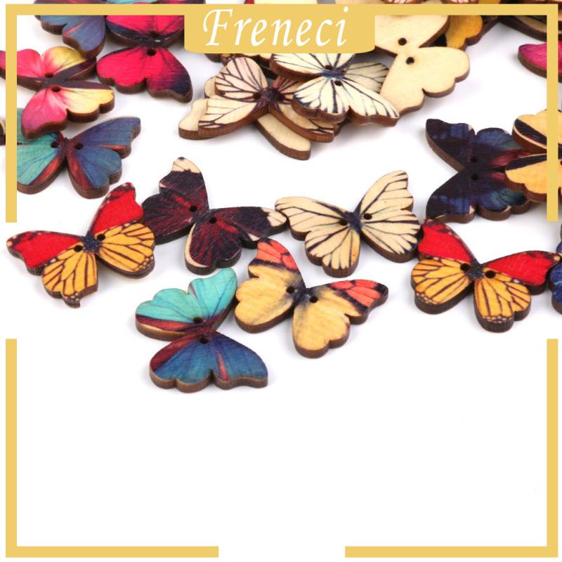 Set 100 Nút Gỗ Hình Bướm Nhiều Màu Sắc Dùng May Vá DIY
