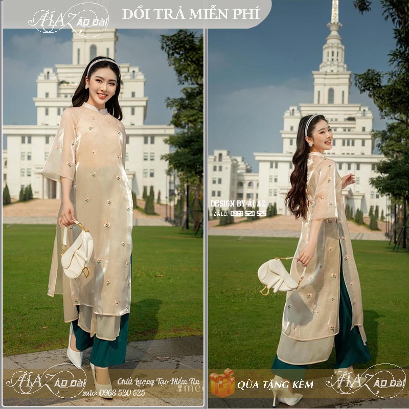 BigSize Áo Dài Cách Tân Nữ Thêu Hoa Cổ Nhỏ Tay Lỡ LD26