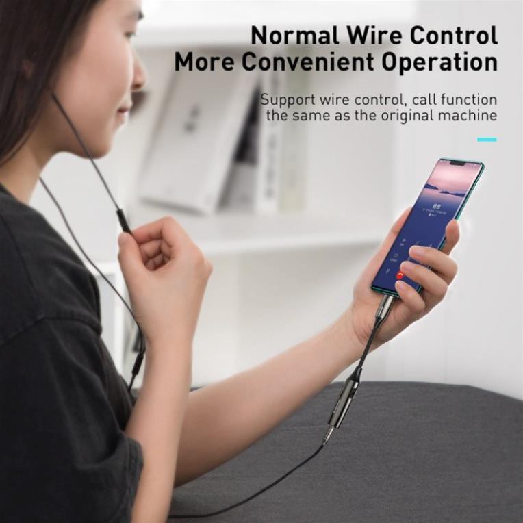 Jack chuyển cổng Baseus L60 chuyển Type C sang Audio 3.5mm và Type C,nghe nhạc chất lượng cao HiFI và sạc đồng thời