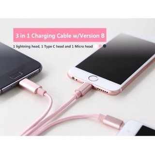 Cáp xịn sạc điện thoại 3 đầu Lightning / Type C / Micro USB dây dù (DT026,28)