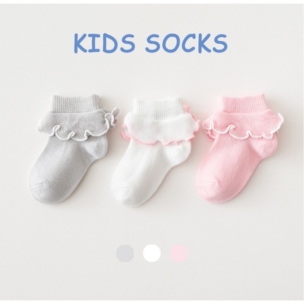 Tất, Vớ Ren cổ hoa hàng hãng KIDS SOCK xinh xắn dày dặn cho bé