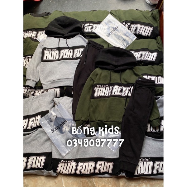 Bộ Nỉ Hoodie Bé Trai In Chữ GÊ