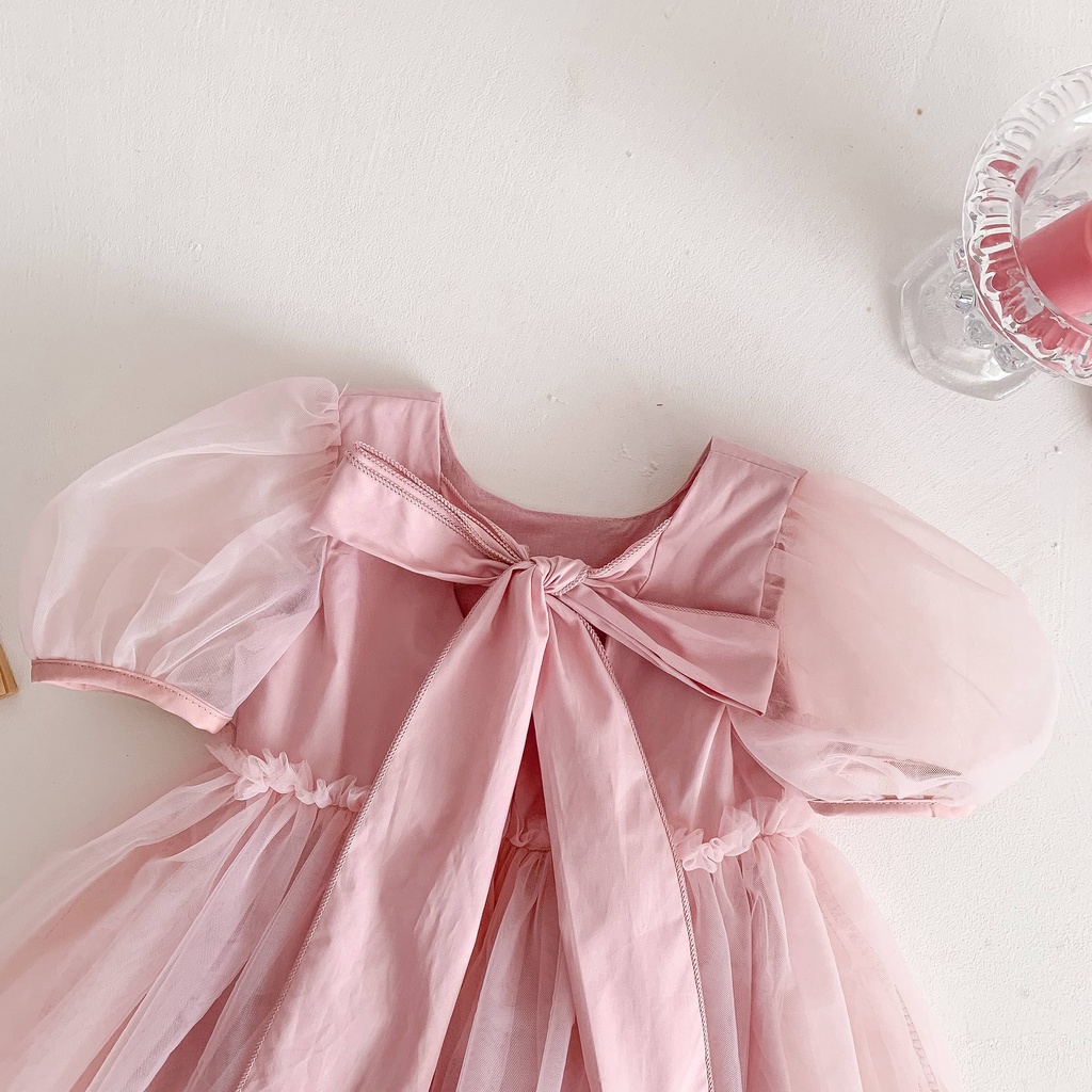Đầm Công Chúa Tay Phồng Màu Hồng Cho Bé Từ 2-6 Tuổi