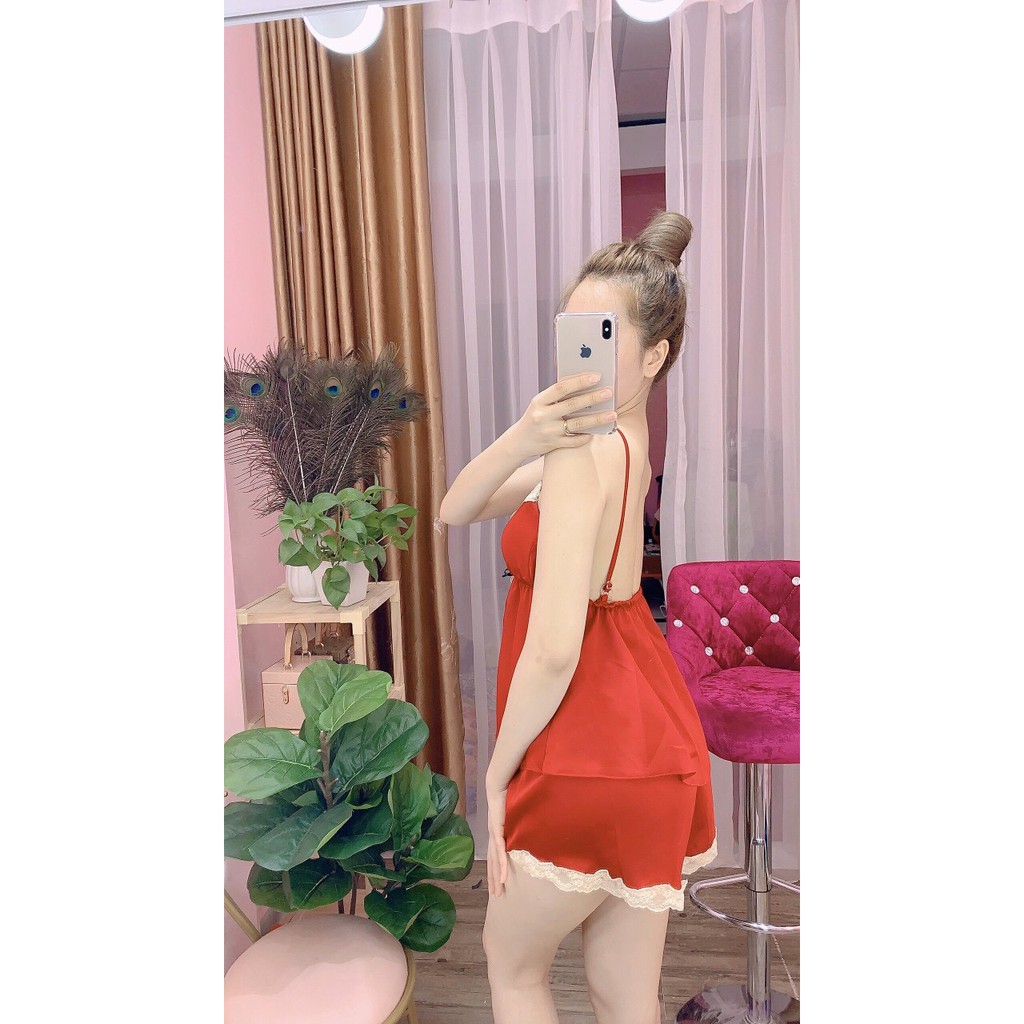 Đồ Ngủ Sexy nữ, satin phối ren chất liệu siêu mềm