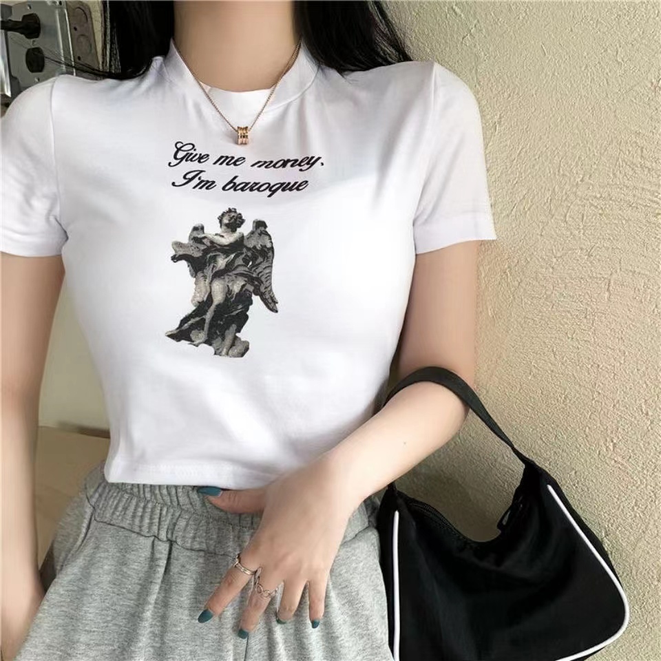 Áo Thun Tay Ngắn Cổ Tròn In Họa Tiết Thời Trang Cho Nữ