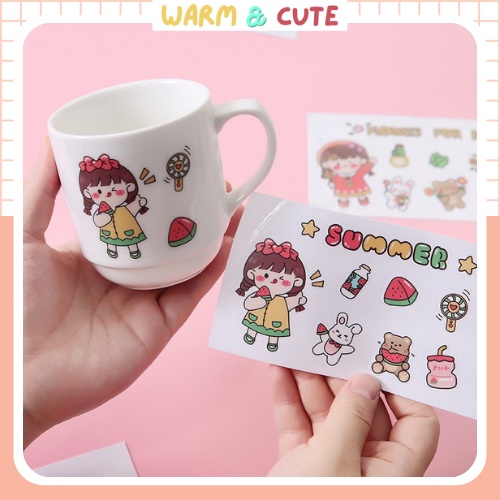 Miếng sticker hình dán cute trang trí dán sổ, dán laptop, dán mũ bảo hiểm DL02 WARM