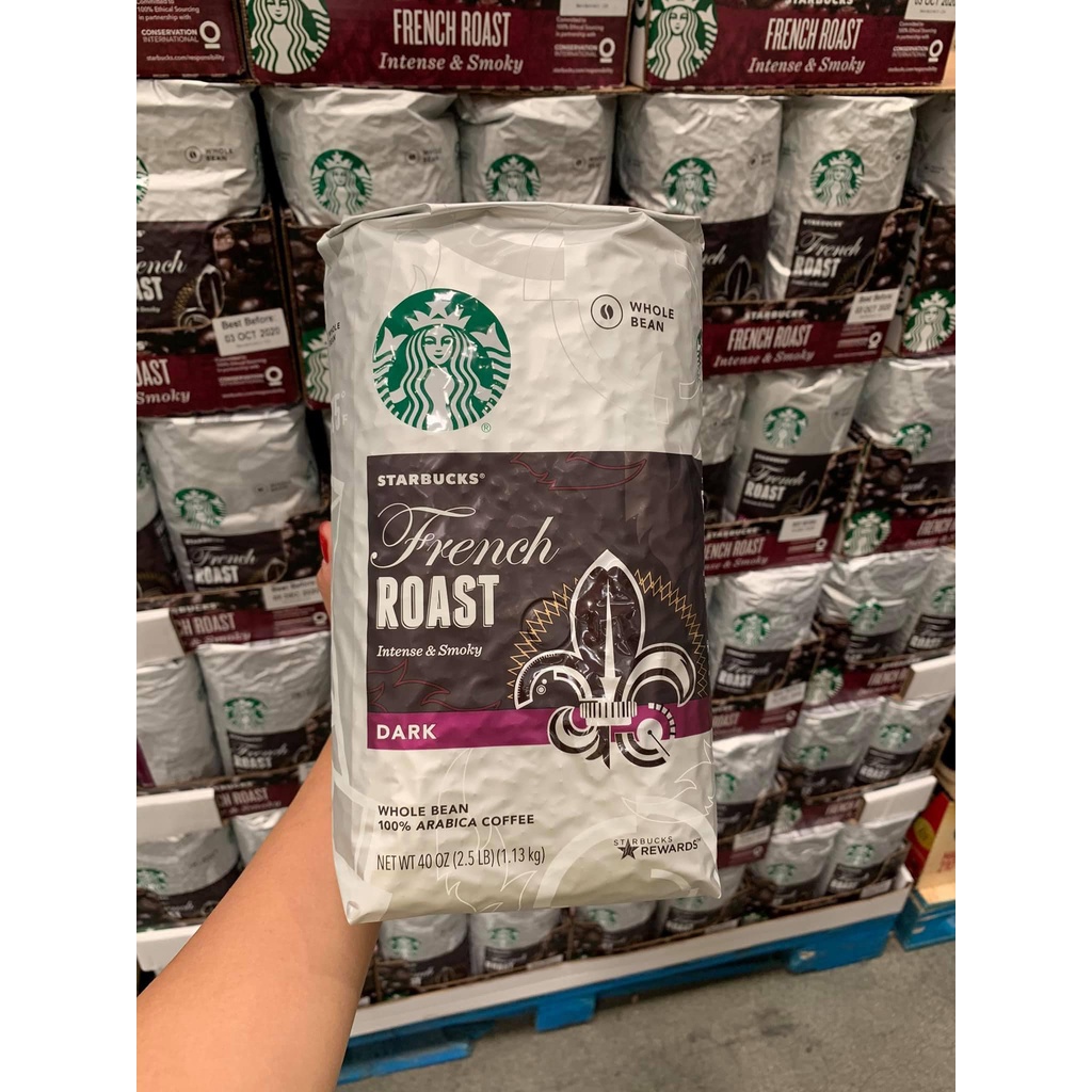 Cà phê hạt nguyên chất Starbucks Mỹ date 10/2022 Arabica French Roast Dark StarBucks Khối Lượng 1,13kg - EDS Hàng Mỹ