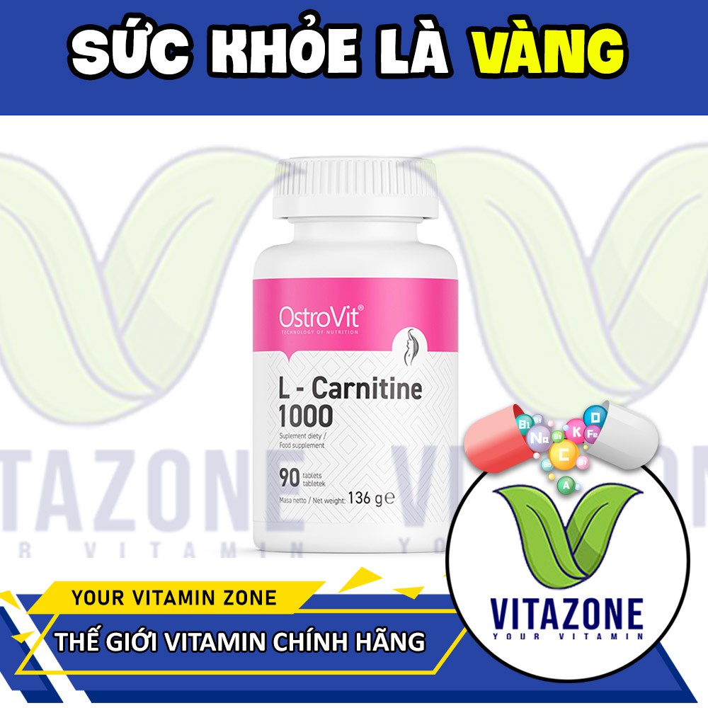 [Freeship] Viên Giảm Mỡ Tự Nhiên Ostrovit L Carnitine 1000mg - 90 Viên