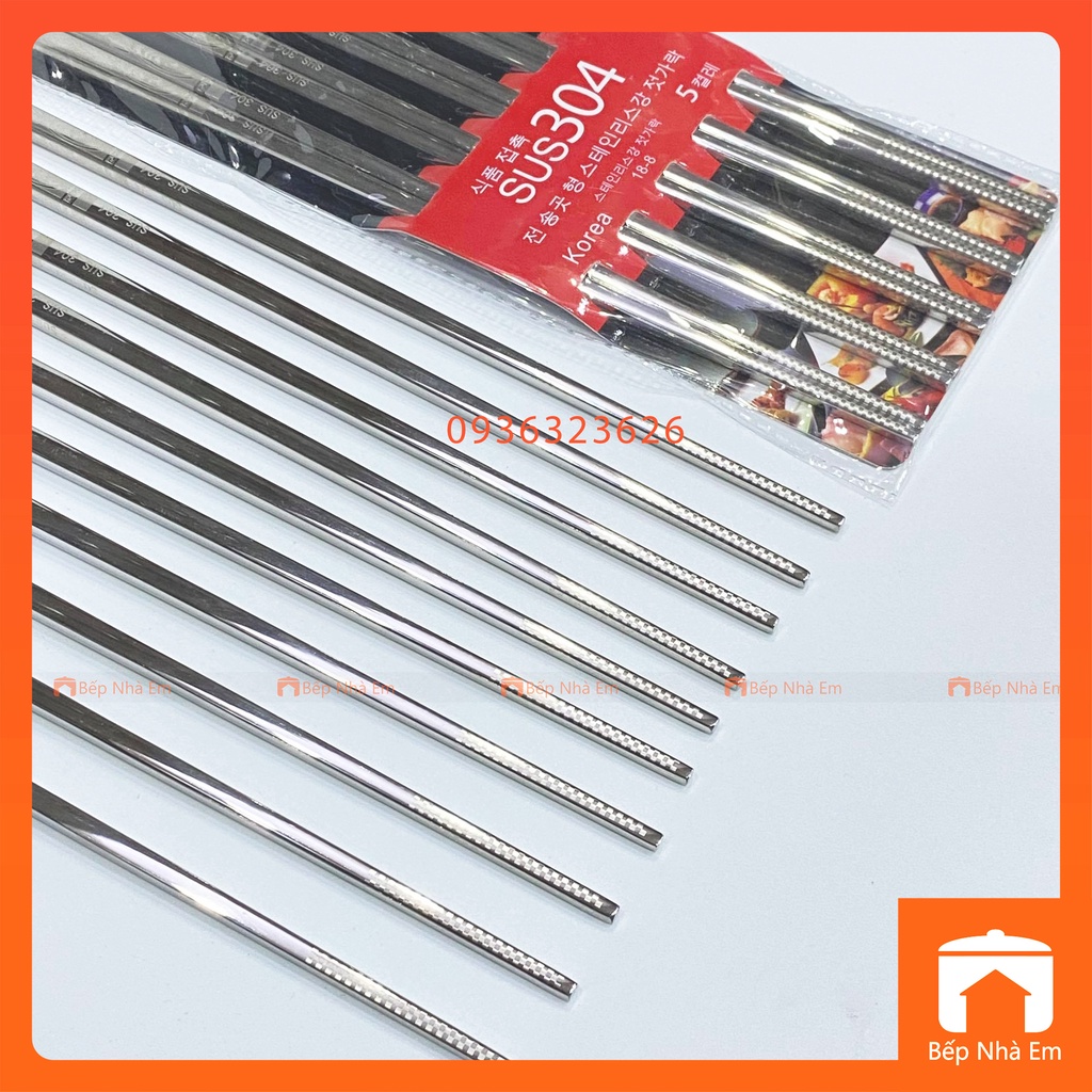 Đũa Inox 304 Hàn Quốc Set 5 Đôi - Hàng Cao Cấp