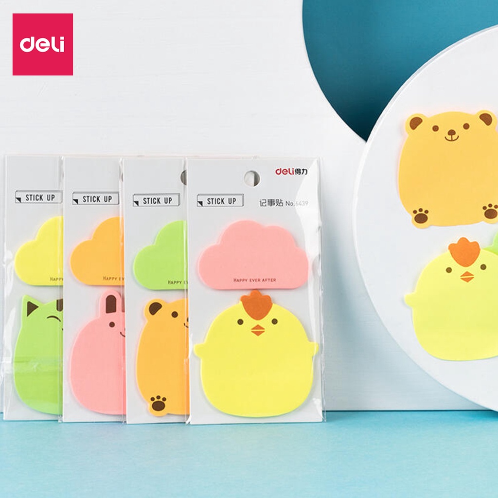 Giấy note đánh dấu ghi chú take note học sinh Deli hình động vật dễ thương - Màu ngẫu nhiên - 6439