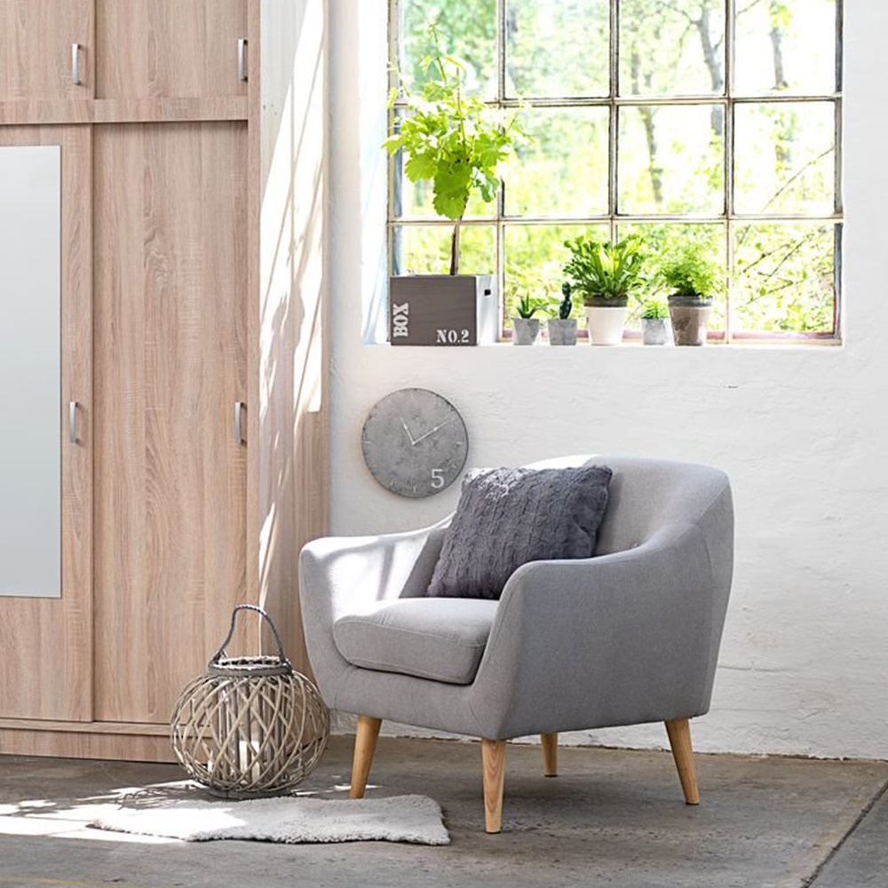 Ghế bành | JYSK Egedal | vải polyester | xám nhạt | R84xS81xC82cm