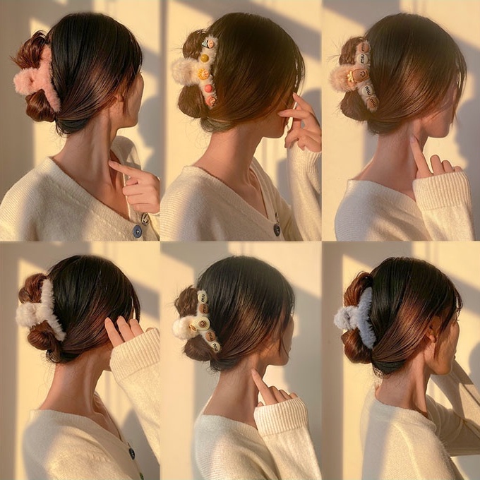 Kẹp tóc hỗ trợ rửa mặt Cỡ Lớn Màu Trơn Đơn Giản Thời Trang Hàn Quốc Cho Nữ