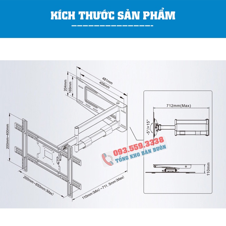 Giá Treo Tivi Xoay Vuông Góc 90 Độ NB SP2 40 - 50 - 55 - 65 - 70 Inch - Giá Treo Tivi Góc SP2 Tải Trọng 56 Kg