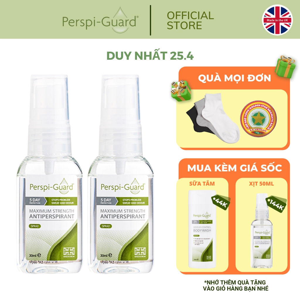 Combo 2 xịt ngăn mồ hôi toàn thân hiệu quả tối đa Perspi-Guard Maximum Strength Antiperspi 30ml/chai