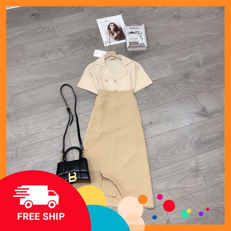 Sét Áo Cồ Vest Be  Mix Cvay Dài Siêu Xinh luôn  [ 𝐅𝐑𝐄𝐄 𝐒𝐇𝐈𝐏 ] -Áo Chất Đũi Xước Quảng Châu - Cvay Chất Tuyết Mưa