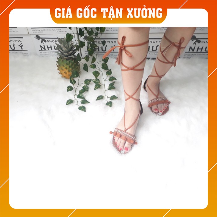 Giày sandal chiến binh thổ cẩm cột dây tua rua [HÀNG CÓ SẴN]