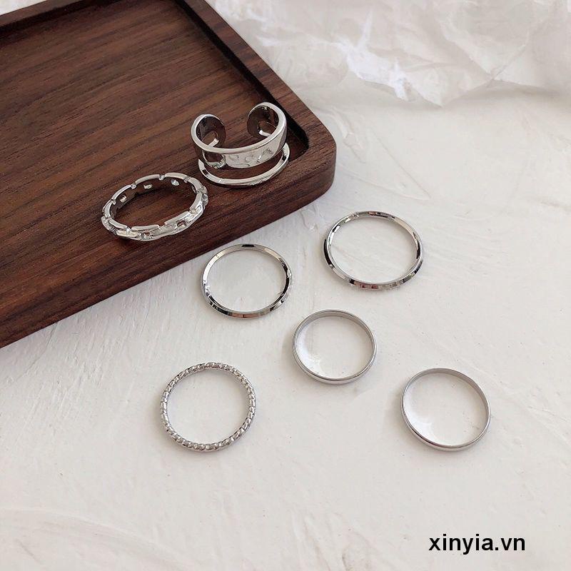 Set 7 Nhẫn Bạc Đeo Khớp Ngón Tay Phong Cách Vintage Cho Nữ nhẫn kim tiền nhẫn nữ