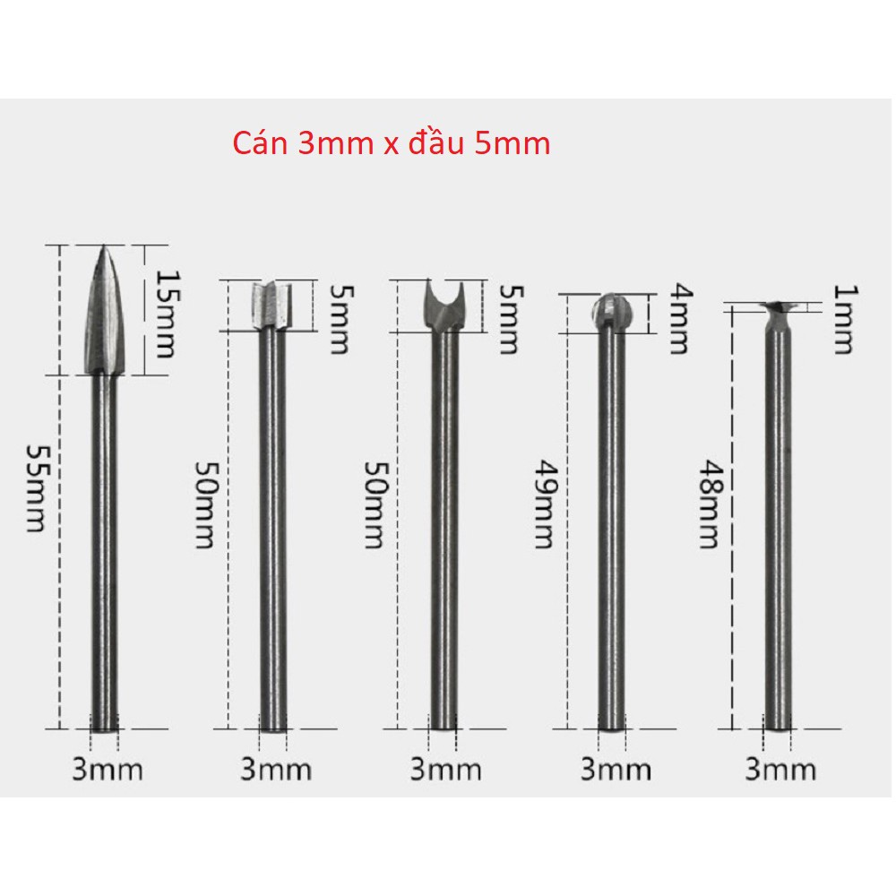 Điêu khắc gỗ - Bộ 5 mũi lũa cán 3mm