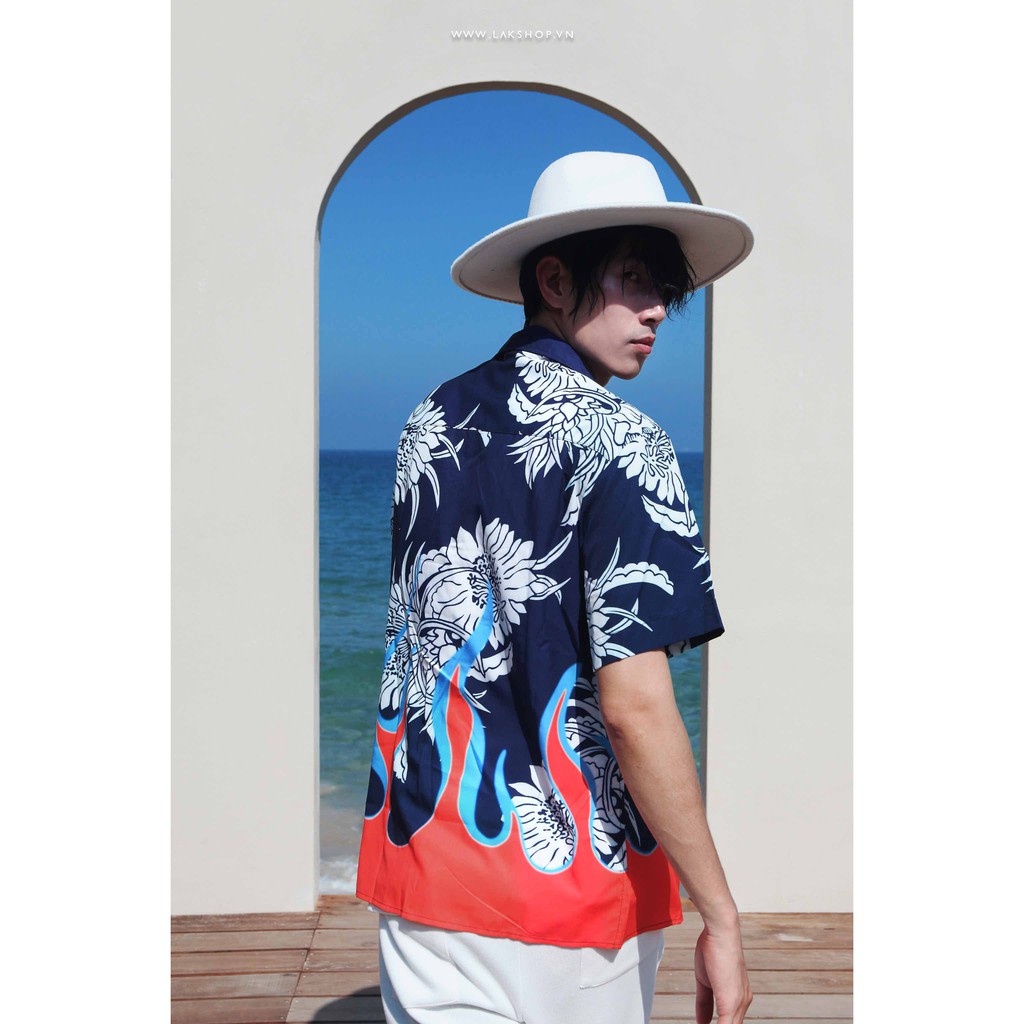 Áo sơ mi nam Oversized Flower Flame Short Sleeve