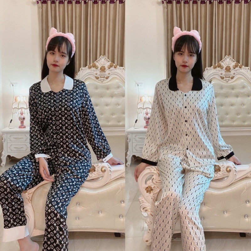 PIJAMA lụa cổ sen tay bồng, Bộ ngủ lụa cao cấp hàng shop 2CE | BigBuy360 - bigbuy360.vn