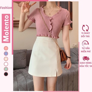 Chân Váy Chữ A Ngắn Xẻ Tà Công Sở Lưng Cao Khóa Kéo Lót Trong Vintage Ulzzang Phong Cách Hàn Quốc Trẻ Trung Molento M23
