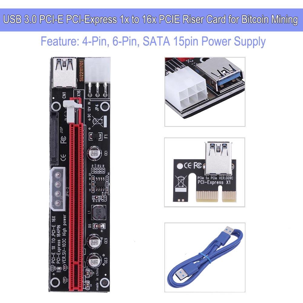 4pin 6pin SATA Power PCI Express 1x to 16X Riser Extender Card for Mining