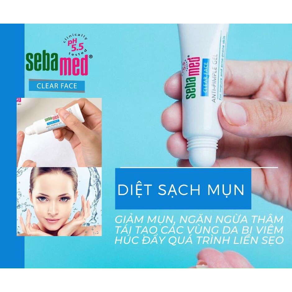 [Chính Hãng] Gel giảm mụn kháng khuẩn, làm dịu da giảm thâm Sebamed pH5.5 Clear Anti Pimble Gel 10ml