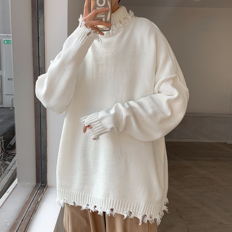 Áo len nam cổ lọ ulzzang fom rộng họa tiết rách hàng chuẩn loại 1