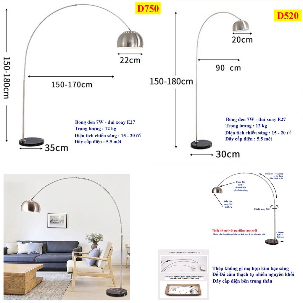 Đèn Cây Đứng Dáng Cong, Đèn Cây Phòng Làm Việc Phòng Khách Bàn Học sinh