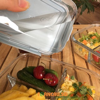 Hộp đựng cơm văn phòng thủy tinh chia ngăn Tặng kèm túi giữ nhiệt + Bộ thìa - Hộp đựng thực phẩm cao cấp(Nắp thìa)