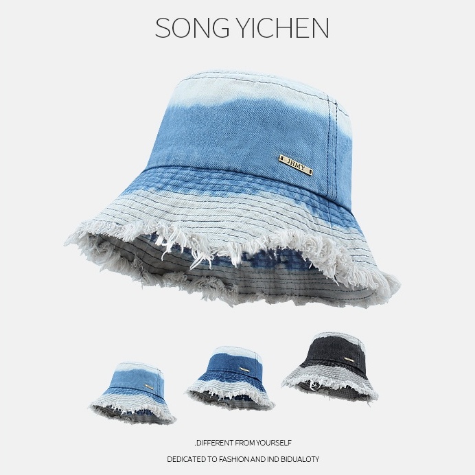 Mũ Bucket Chất Liệu Denim Màu Sắc Tương Phản Phong Cách Retro Nhật Bản Cho Nam Nữ