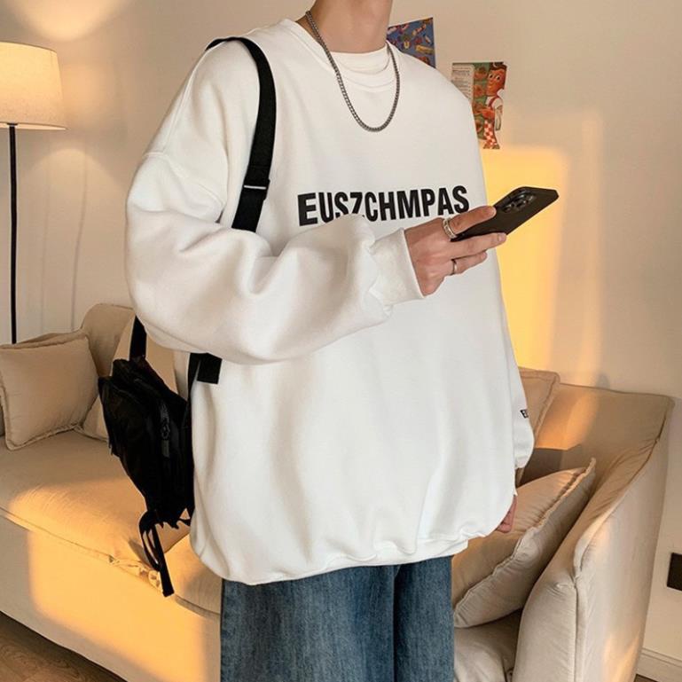 Áo sweater nỉ bông Hàn Quốc in chữ ngang ngực form rộng unisex | BigBuy360 - bigbuy360.vn