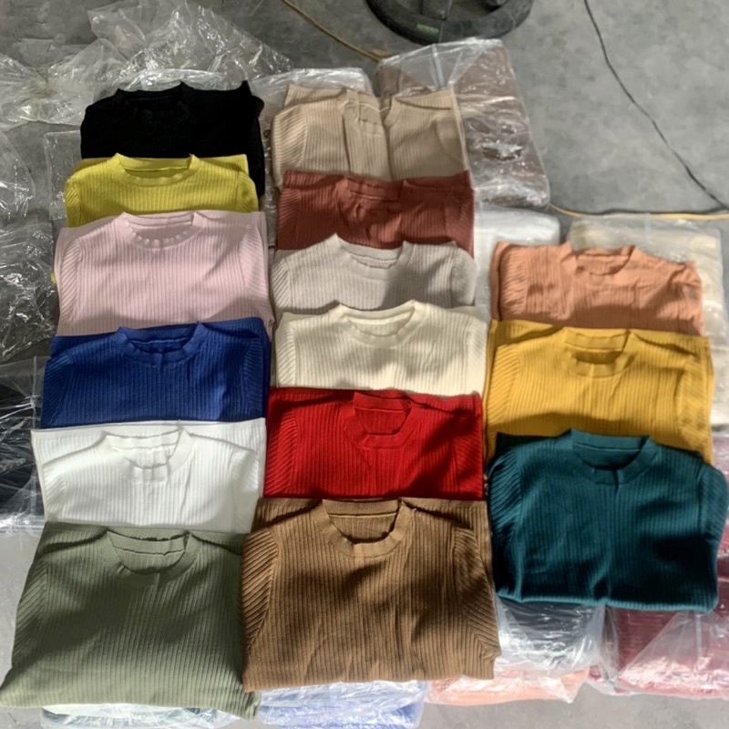 Áo len tăm cổ tròn tay cộc Áo thun tăm gân cao cấp 15 màu