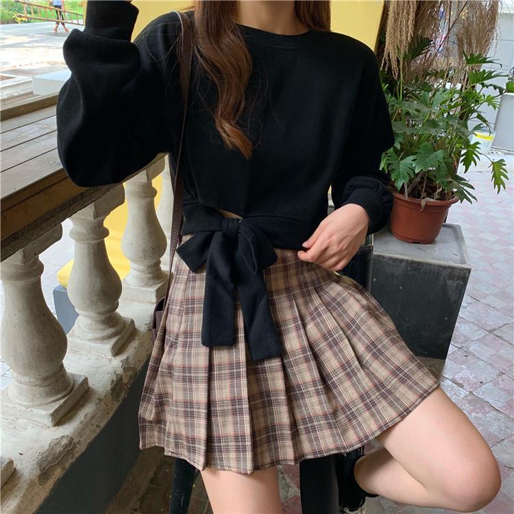 Áo Sweater Cotton Mỏng Tay Dài Dáng Rộng Lưng Cao Màu Trơn Thời Trang Hàn Quốc 2022 Cho Nữ