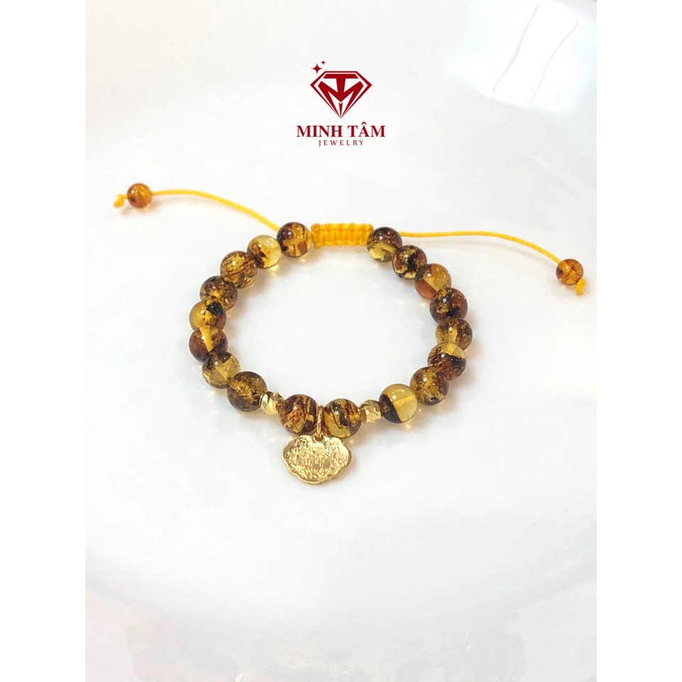 Vòng hổ #phách cho bé mix khóa trường mệnh v.àng 10k và bi v.àng 10k-Minh Tâm Jewelry