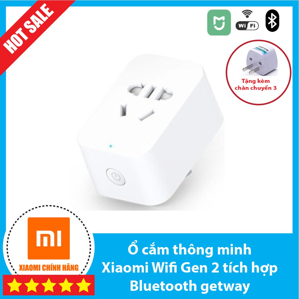 Ổ cắm thông minh Xiaomi Wifi Gen 2 /Zigbee 10A, tích hợp tính năng Bluetooth getway cho các thiết bị BLE xiaomi.