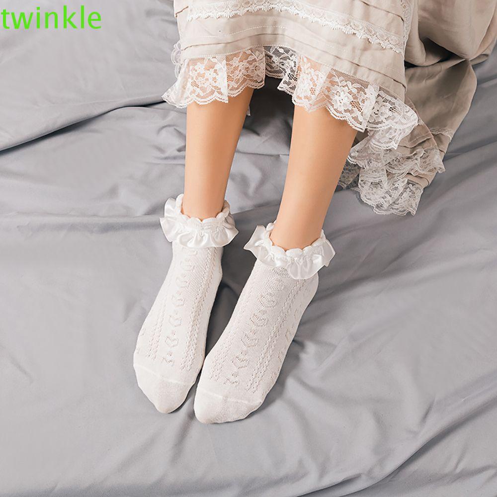 Vớ Cotton Mềm Mại Phối Ren Họa Tiết Trái Tim Phong Cách Lolita