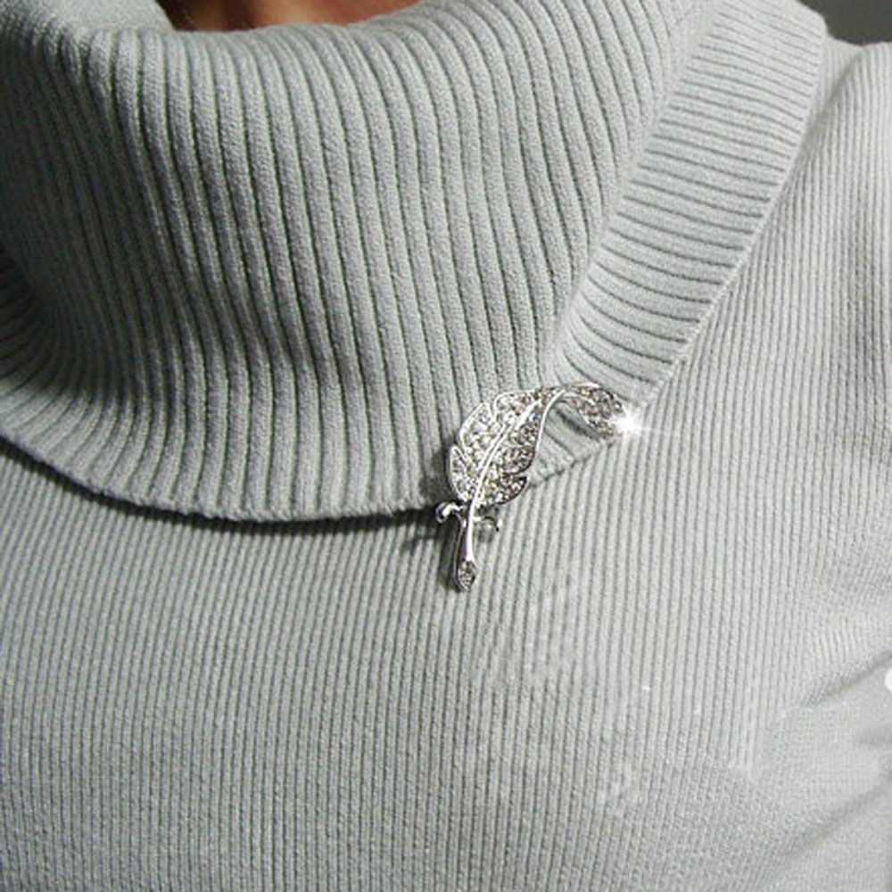 Trâm cài áo hình chiếc lá đính đá phong cách thời trang