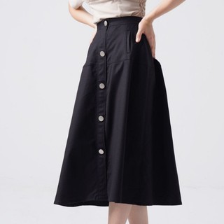 [AT MODA DE LITA] Chân váy midi hàng cúc giữa Black Skirt Bat