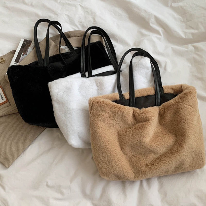 Túi Xách Lông Nhung Màu Trơn Nhẹ Nhàng Mềm Mại Sức Chứa Lớn Cho Nữ