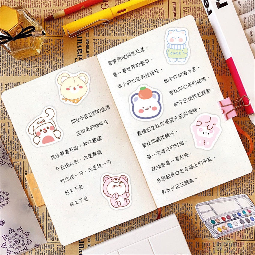 Bộ 100 Cái/Bộ ❉ Miếng Dán Trang Trí Hình Gấu Dễ Thương 03 ❉ Miếng Dán Trang Trí Thời Trang Chống Thấm Nước DIY