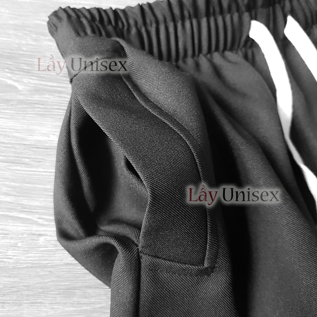 Quần ống rộng nam culottes form unisex - Đen trơn lưng thun dây rút