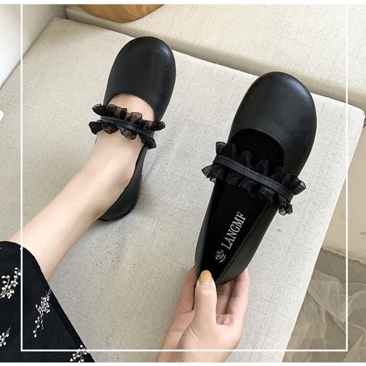 Giày búp bê mũi tròn đế bệt phong cách vintage Hàn quốc xinh xắn cho nữ - Mã GB45