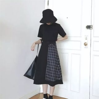 Chân váy dài phối kẻ hàng od ulzzang