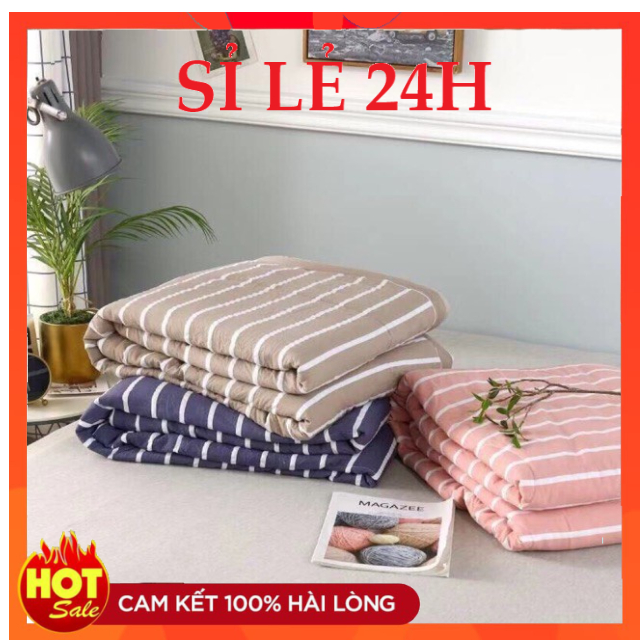 Chăn Hè Thu Cotton Kẻ Sọc Muji Hàng Xuất Nhật, Mềm Mịn Siêu Thấm Hút Mồ Hôi
