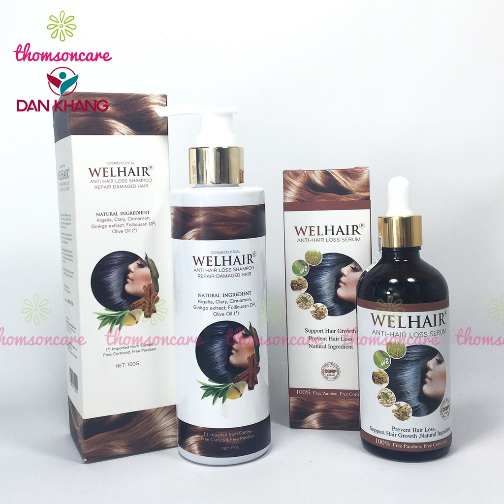 Gội và xịt giảm rụng tóc sau sinh Wellhair, tăng mọc tóc Well Hair từ thảo dược, ngăn ngừa hư tổn