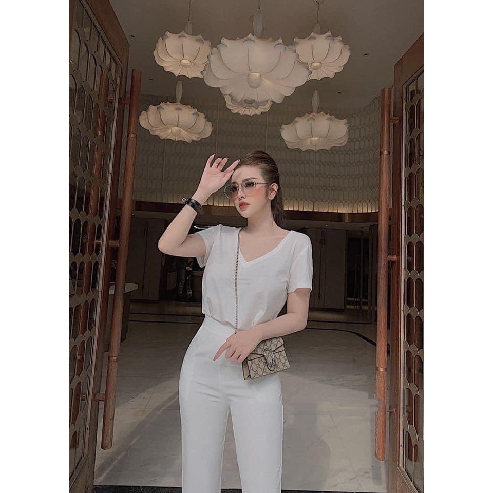 Áo phông nữ cotton giấy cổ tim đơn giản mát nhẹ dễ mặc | BigBuy360 - bigbuy360.vn